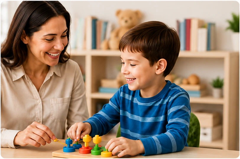 Madre y niño realizando una actividad educativa